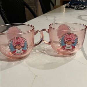 Strawberry Shortcake Pink Glass Tea Cups Set.